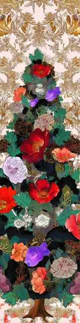 Free printable Christmas bookmarks of a short floral Christmas tree